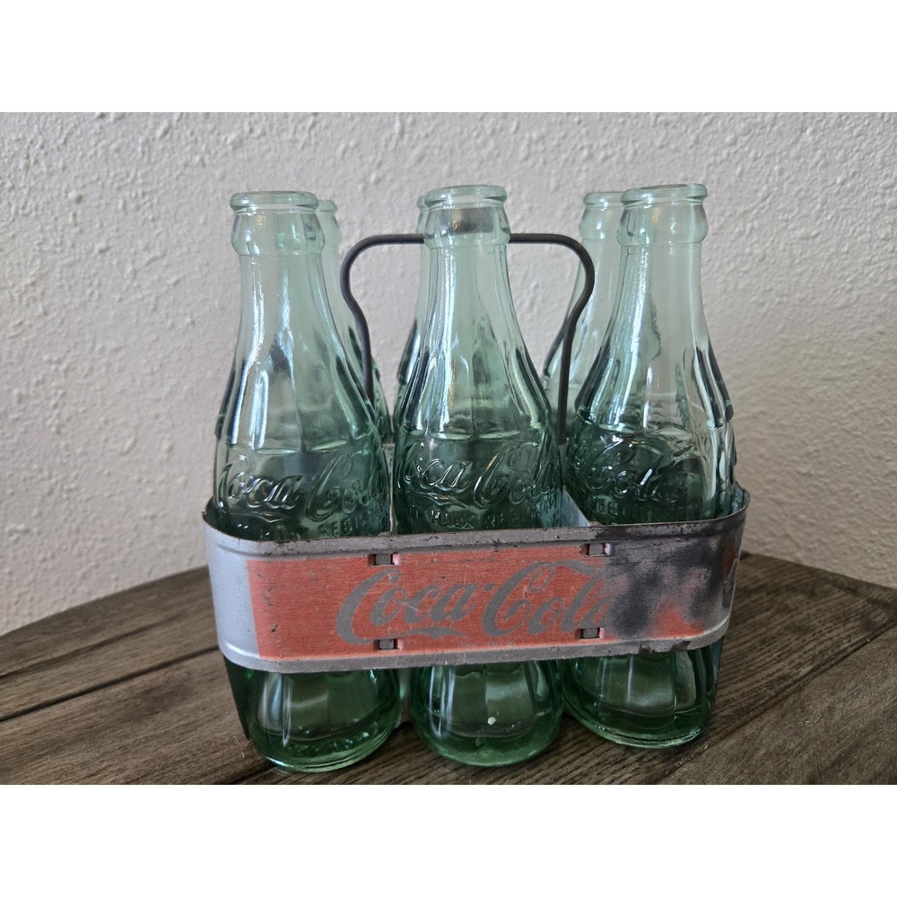Vintage Coca-Cola Aluminum Metal Carrier 6-Pack Coke Bottle Holder With Bottles